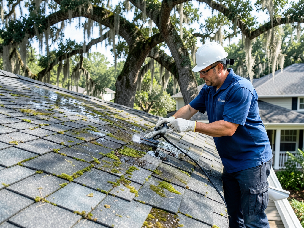 Dealing with moss and lichen growth on shaded roof